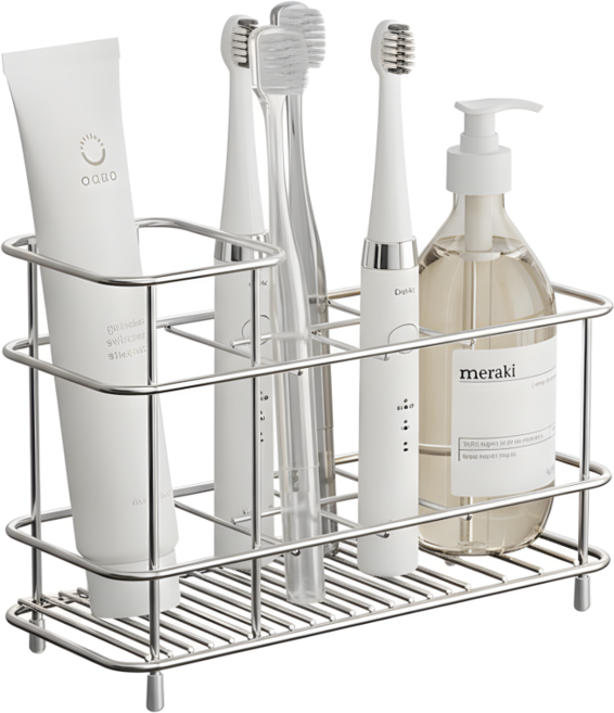 킵틸 스테인리스 전동칫솔 거치대 세면대 칫솔 치약 올인원 수납 정리대, 실버, 1개