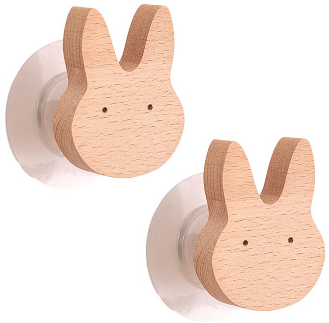 무타공 다용도 우드 후크 걸이 가방 모자 옷, 2개, 토끼