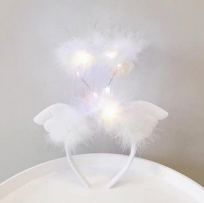 빛나는 LED 천사 날개 머리띠 생일 파티 야광 놀이공원 소품, 1개, 웜LED화이트천사