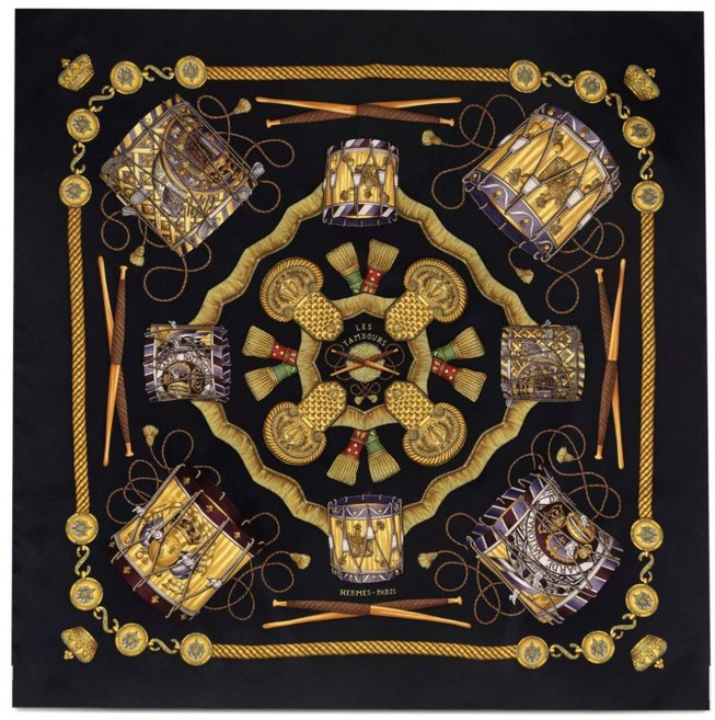 에르메스 중고 레 탕부르 실크 스카프