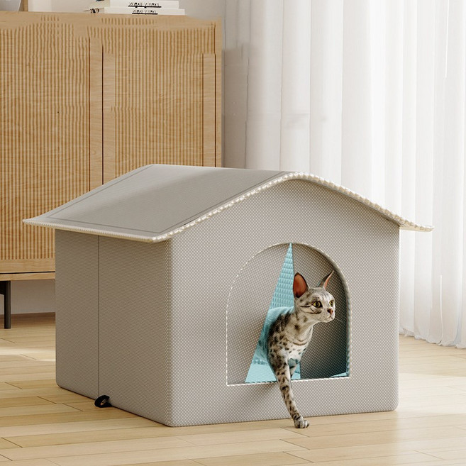 HANTAO 고양이 에어컨 하우스 애완동물 아이스 쿨 시원한 얼음 냉방 집 겨울 보온 길냥이 하우스 야외집, 그레이, 1개