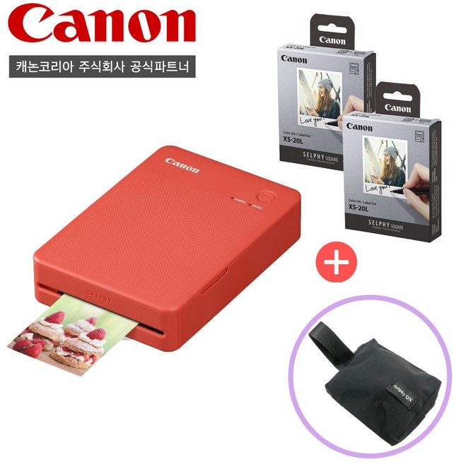 캐논공식파트너 캐논 포토프린터 SELPHY QX20/전용인화지(40매)/파우치패키지, 레드