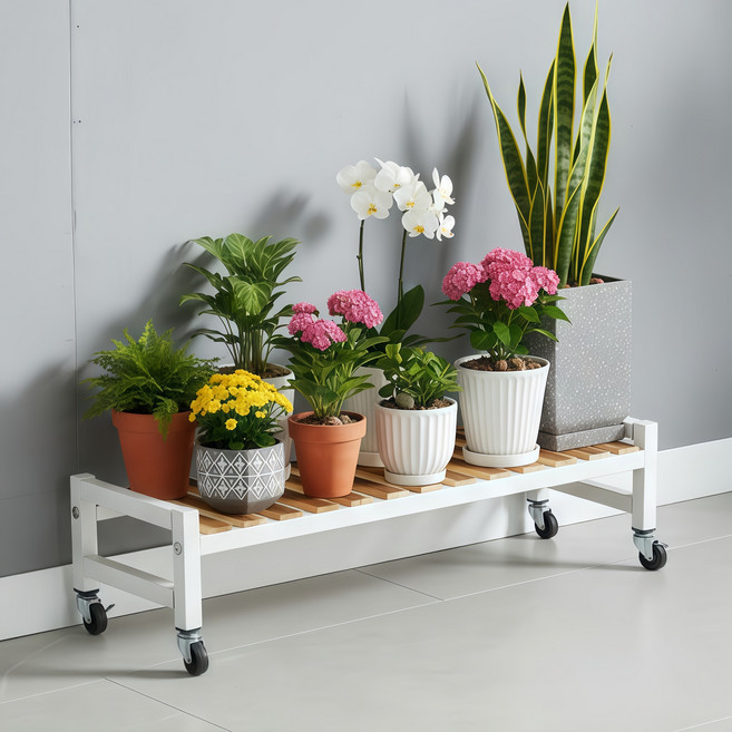 디원리빙 이동식 프리미엄 철제프레임 계단식 화분 정리 선반대, 화이트 80cm, 1단