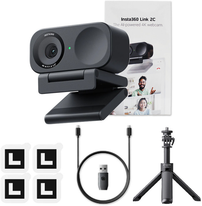 인스타360 링크2 라이브 인공지능 AI 4K 웹캠 삼각대 번들, 블랙, Link 2C 번들