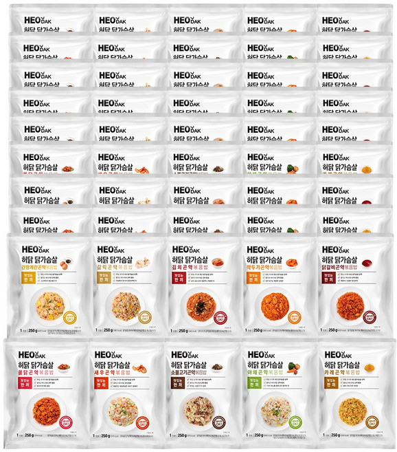 허닭 닭가슴살 곤약볶음밥 250g 10종 혼합, 50개