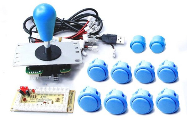 복사 SANWA 게임기 아케이드 콘솔 DIY 키트 PC 용 8 웨이 조이스틱 푸시 버튼 라즈베리 파이 제로 지연 USB 보드 컨트롤러, 1개, 4) 1P 블루, [12] 1P 블루