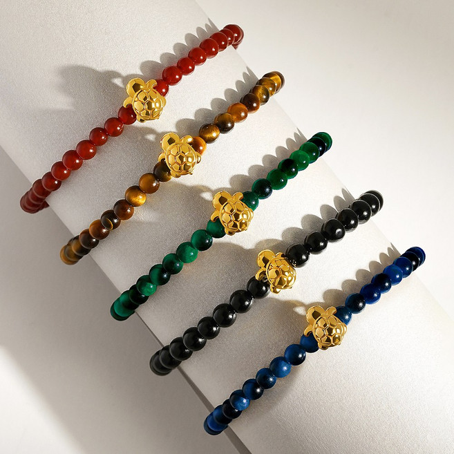 골드앤 순금 24K 황금 거북이 천연석 비즈 팔찌 소