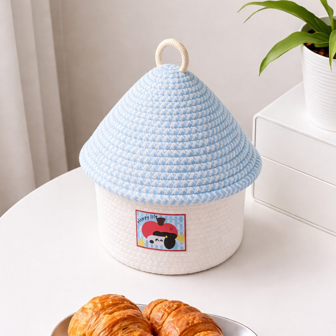 페이퍼랩 귀여운 인테리어 패브릭 보관함 다용도 수납정리함, 1개, 파란 지붕