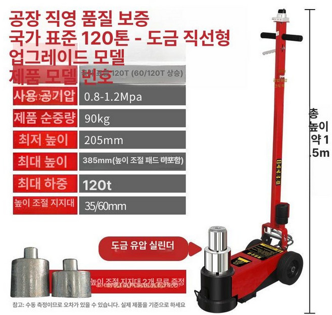 발톱 80톤 통통 통통이 유압자키 에어잭 40톤, 120t 두꺼운 직선봉 도금, 1개
