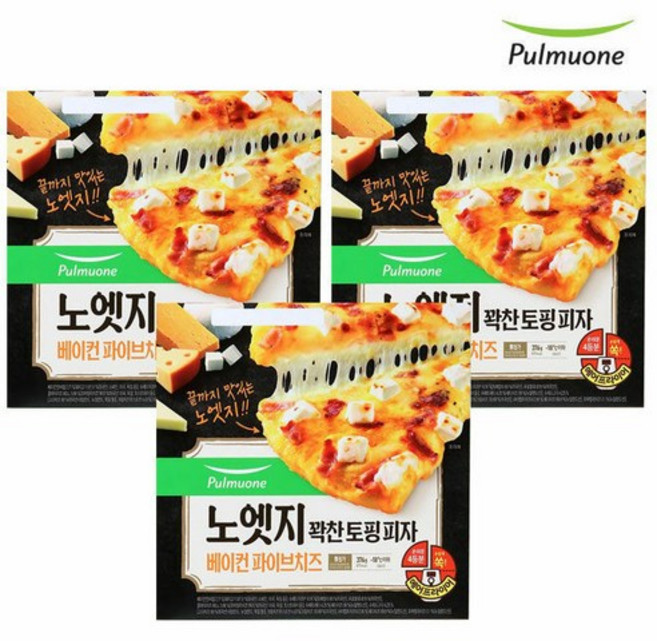 [풀무원]노엣지 꽉찬토핑 피자 파이브치즈x3판세트, 450g, 3개