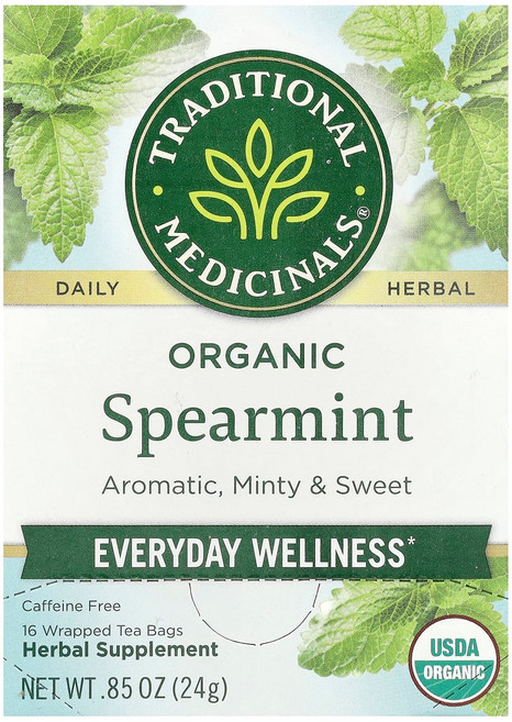 Traditional Medicinals 유기농 스피어민트 카페인 무함유 티백 16개입 24g(0.85oz.) Medicinals (트래디셔널 메디시널), 16 개, 24g, 1개