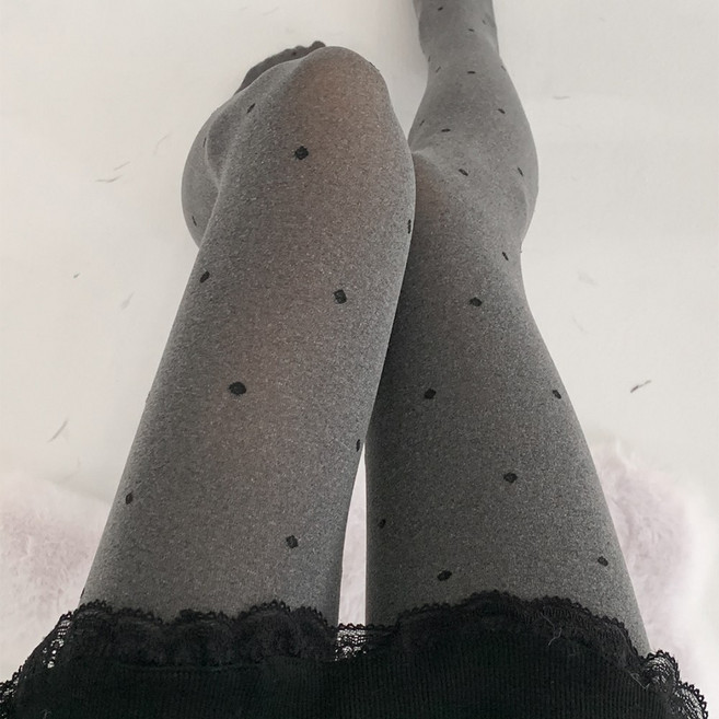 블루씨티 그레이 오프 도트 하트 리본 패턴 유발 팬티 스타킹