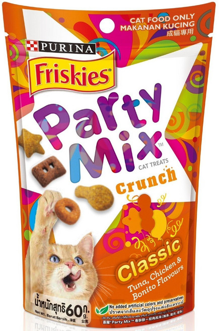 Friskies 喜躍 Party Mix 香酥餅貓零食, 鮪魚、雞肉、鰹魚, 60g, 1包