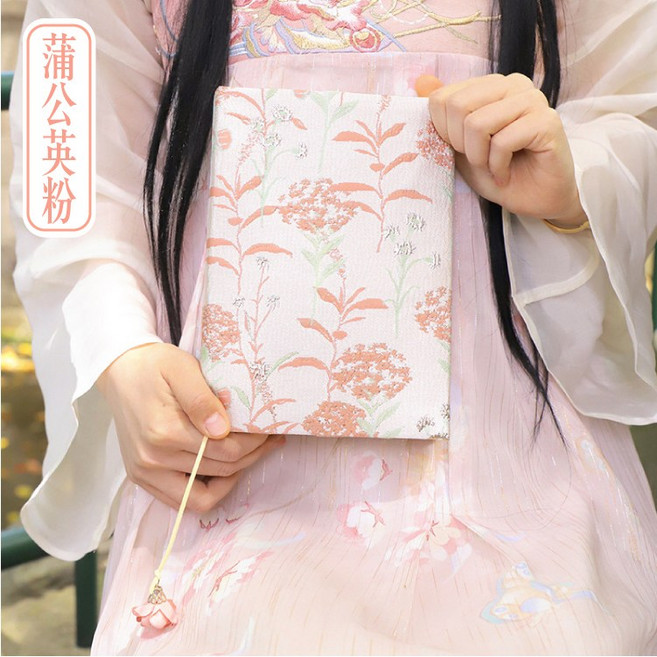 RAYRAYGO 錢麗【手工布書衣】多款 燙金花布 可調節書衣 手帳書衣 布質書衣, 1個, 蒲公英粉,A5