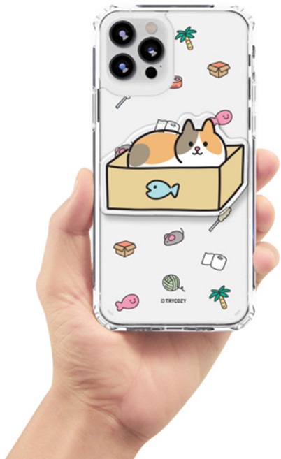 시안샵 TRY 냥이의하루 패턴 에폭시톡 클리어 에어쿠션 젤하드케이스 아이폰13 12 11 MINI PRO MAX XR XSMAX XS 7 8 SE2 + 단선방지