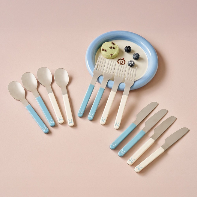 모던하우스 슈가타르트 리본 커트러리 디저트세트 12P, 블루크림, 숟가락 2종 x 2p + 포크 2종 x 2p + 나이프 2종 x 2p, 1세트