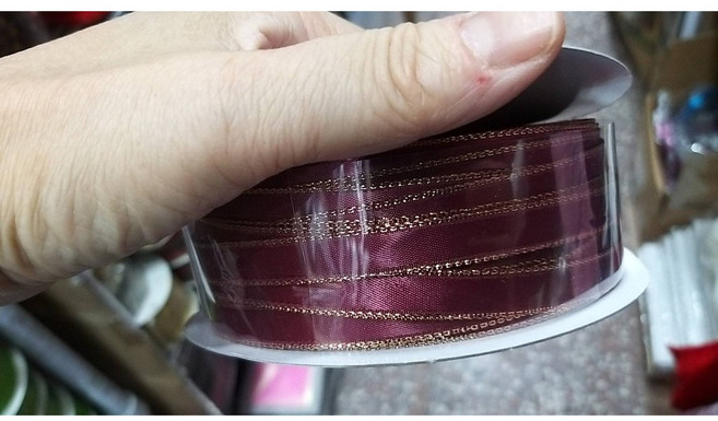 雙面秀士布金線邊緞帶 50碼, 深紅金線, 1個