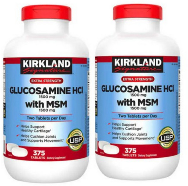 커클랜드 엑스트라 스트렝스 글루코사민 1500mg 375정 Kirkland Signature Extra Strength Glucosamine HCI With MSM 2개팩, 2개