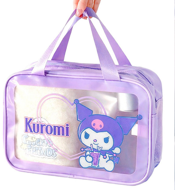 산리오 2중구조 메쉬 방수 수영가방 대형 목욕 비치백, 퍼플 쿠로미