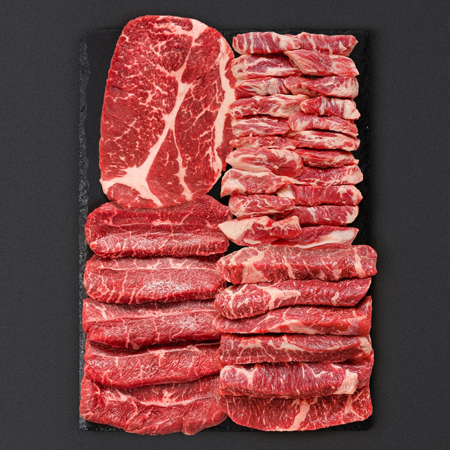 케이미트 미국산 초이스 냉장 소고기 4종 모둠구이 1kg 구이용 (부채살 척아이롤 살치살 갈비살), 1개