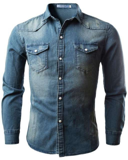 연청 남성 슬림핏 데님셔츠 자수 청남방 인어공주