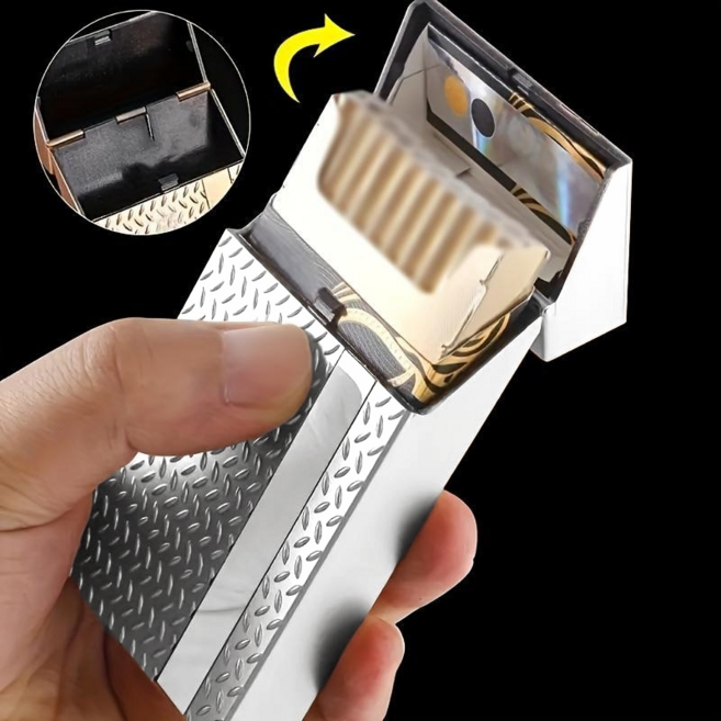 메탈릭 광택 휴대용 원터치 슬림형 담배 케이스, 1개, 11*6.1*2cm 실버
