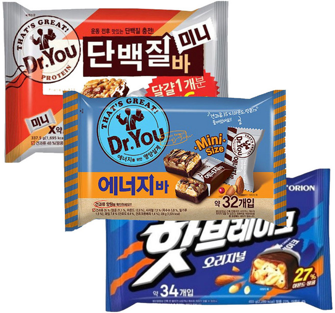 오리온 닥터유 에너지바미니 단백질바미니 핫브레이크미니 3종, 1개, 1.05kg