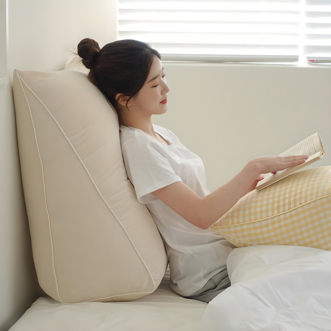 집앤콕 집콕 삼각 등쿠션 코튼, 코튼 베이지