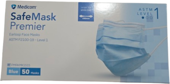 메디컴 세이프마스크 프리미어 화이트 마스크(롱타입), 블루, 10개, 50매입