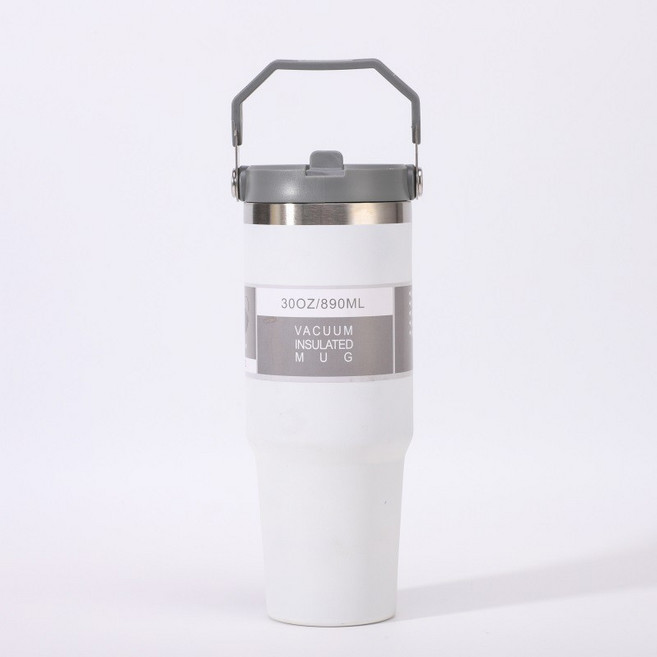 提手杯 真空不銹鋼保溫杯 30oz 冰霸杯, 白色,900ML, 1個