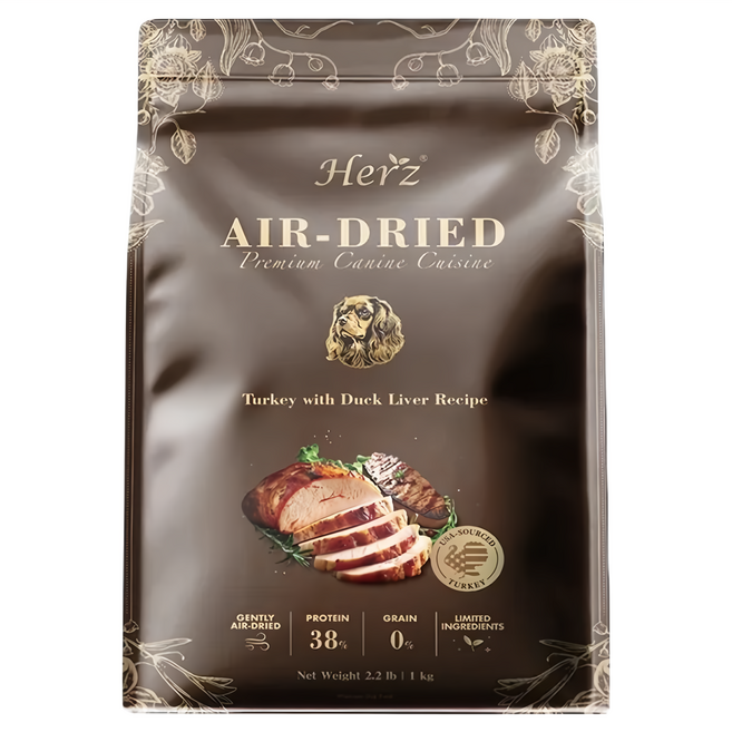Herz 赫緻 無穀低溫風乾犬飼料, 1袋, 1000g, 美饌火雞佐頂級鴨肝