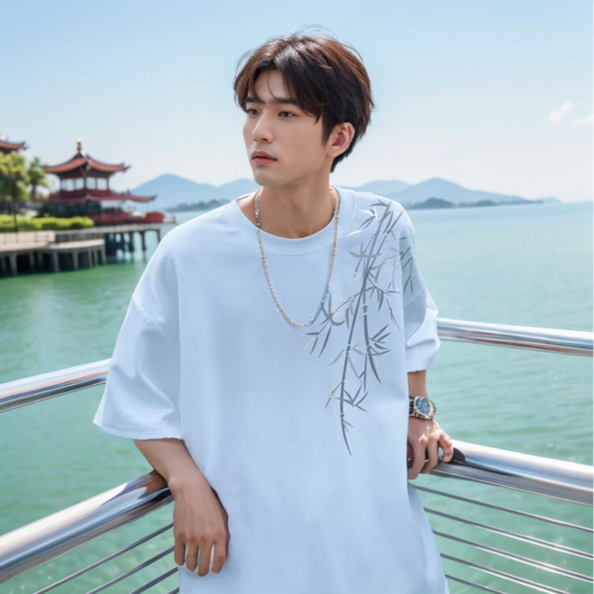 블랙초코 여름 남자 스판티셔츠 프린팅반팔티 빅사이즈티셔츠 오버핏 스판티