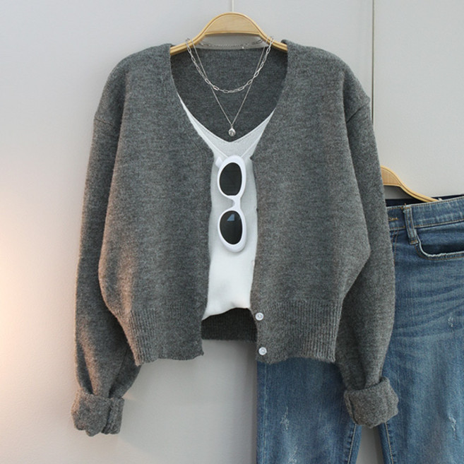 달콩 여성 벨르브이넥크롭니트가디건 봄신상 울가디건