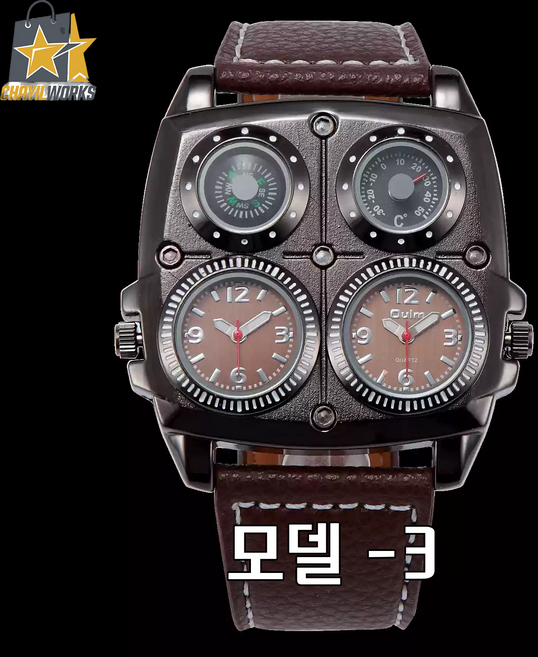 렘코 특이한 남성시계 밀리터리 가죽 다이얼 온도계 나침반 워치