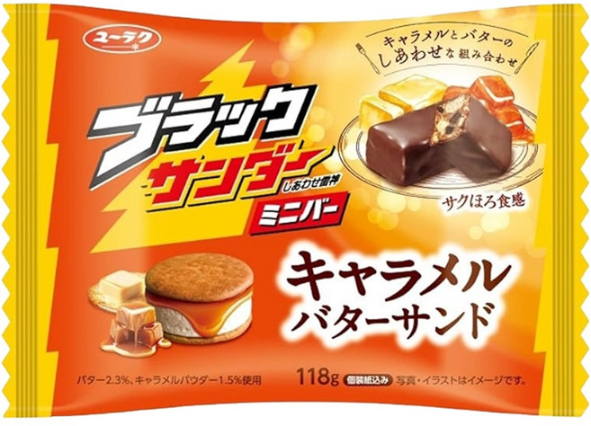 Yuraku 黑色閃電 迷你焦糖奶油三明治餅乾, 118g, 1個, 焦糖