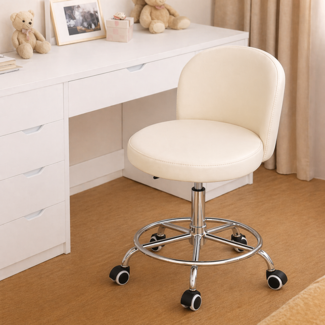 라온프리 푹신한 이동식 등받이 화장대의자, 1개, 아이보리