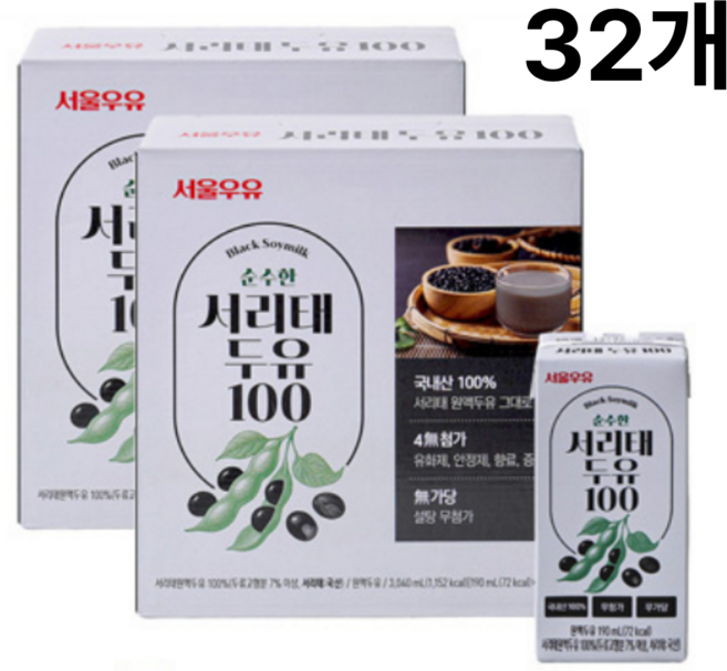 서울우유 서리태 두유 100, 190ml, 32개