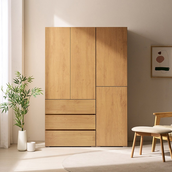 [케이컴퍼니본사] LPM 이음 푸시1300장롱세트CDW(3서랍옷장+500투도어옷장), 아카시아