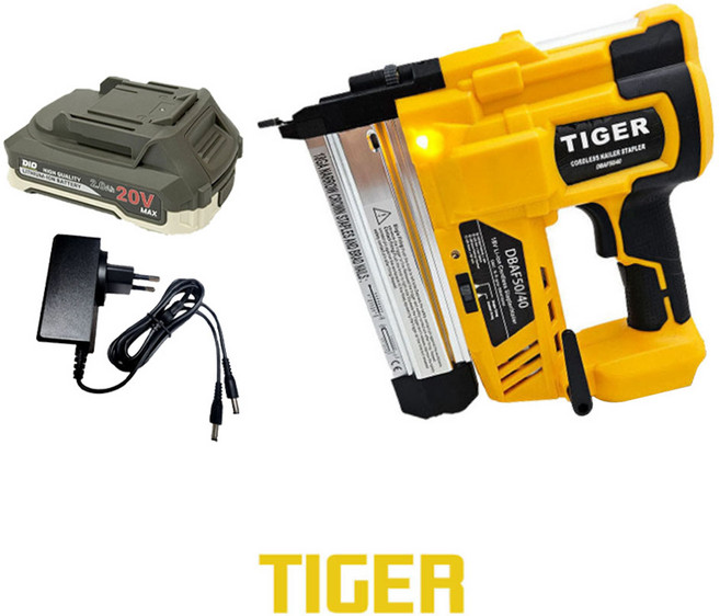 타이거 마끼다호환 디오배터리 20V 2.0Ah F핀 N핀겸용 충전타카 DBAF50-40, 본체+배터리(20V2.0Ah)1개+DC충전기, 1
