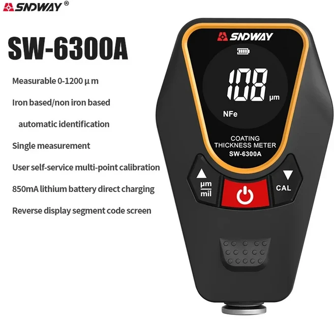 자동차 용 SNDWAY 코팅 두께 게이지 SW-6310A 0.1um/0-1700 FE/NFE 페인트 필름 측정기 마이크로 미터 도구, 02 SW-6300A