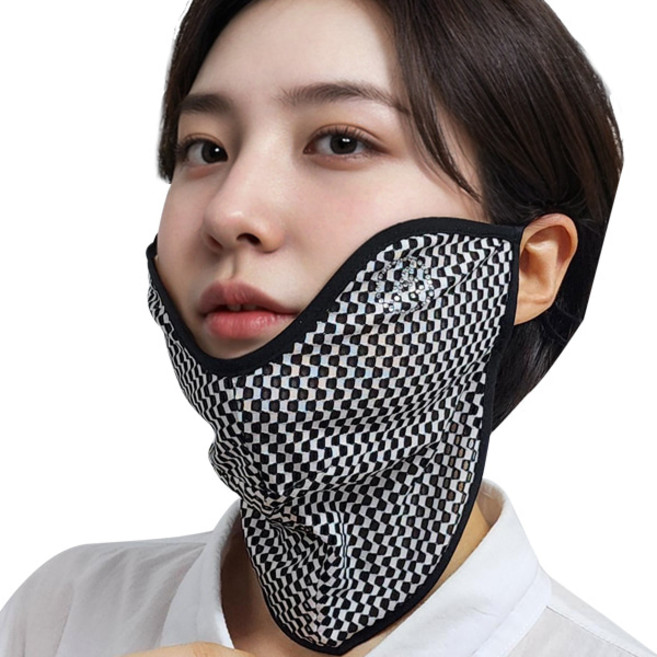 (국산) 자외선차단 체크 골프 볼마스크 AT-M2 얼굴햇빛차리개 턱마스크 얼굴햇빛가리개, 블랙, 1개