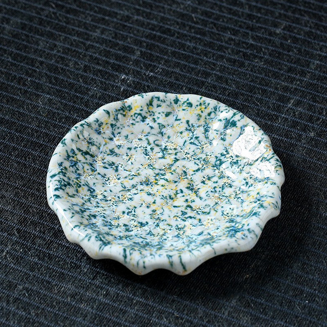 復古窯變馬克杯 志野燒咖啡杯, 志野燒小盤子 13*13*2CM 綠色, 1套