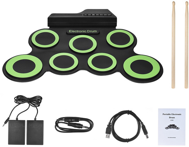 portable electronic drum digital usb 7 pads roll up set silicone electric p [A00078963], 주황색, 1개