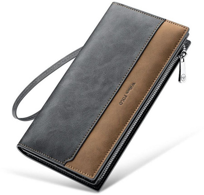 윌리엄폴로 남성용 블루 브라운 배색 극세사 장지갑 kei+3950Ma