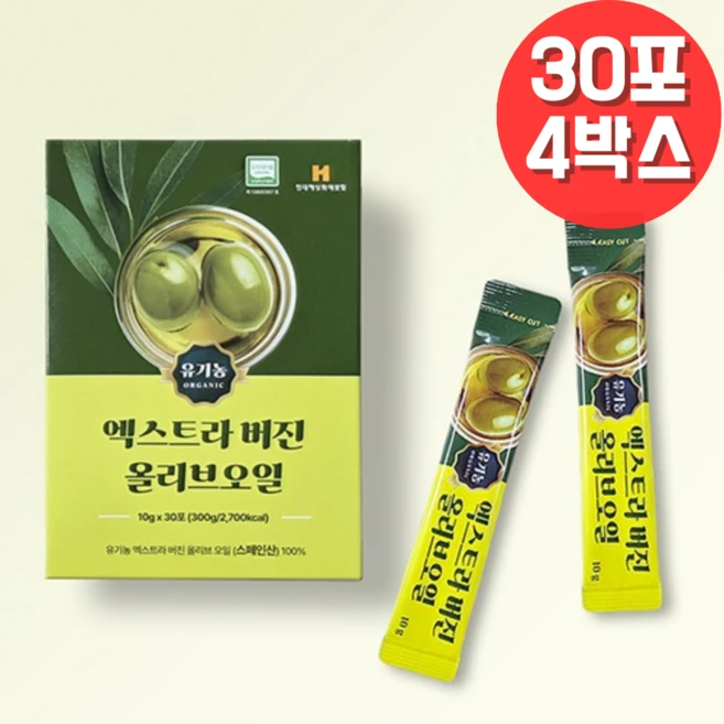 유기농 프리미엄 엑스트라 버진 올리브오일, 4세트, 300g - 쿠팡