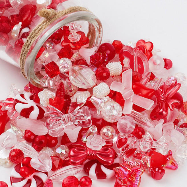 체리아트 비즈스쿱 팔찌 키링만들기 비즈혼합 파츠재료100g 대용량, 1개, 루비레드