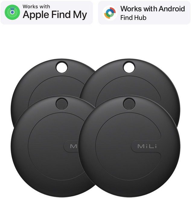 MiLi 미태그 듀얼 위치추적기 삼성 갤럭시 스마트태그 애플 에어태그 미아방지 키링 4개, 4세트, 키링, 블랙