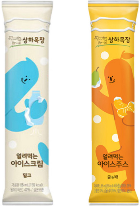매일유업 상하목장 얼려먹는 아이스크림 밀크 6개 +매일유업 상하목장 얼려먹는 아이스주스 귤&배 6개, 1세트, 85ml