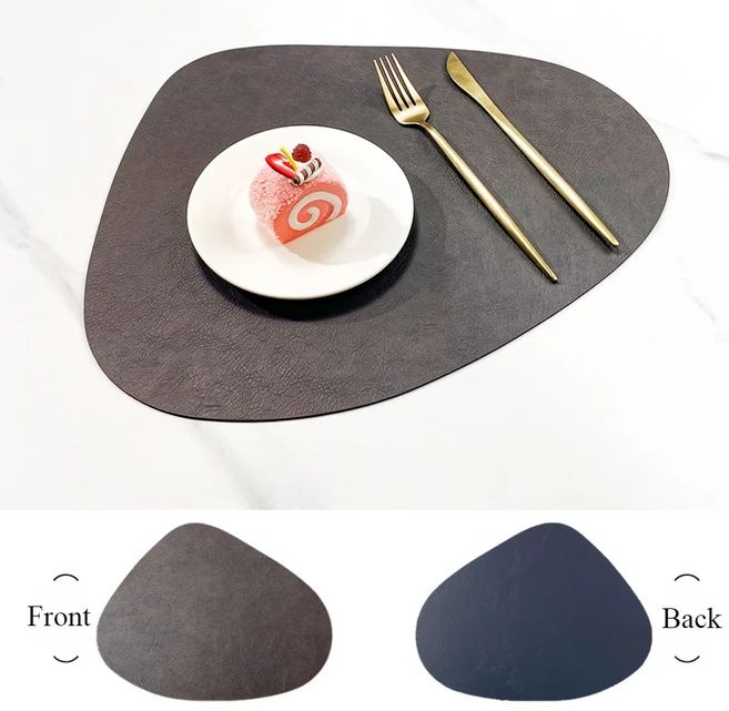 양면 미끄럼 방지 PU 단열 패드 테이블 매트 북유럽 스타일 모조 소가죽 무늬 물방울 모양 플레이스매트, 02 1 Pcs, 04 Dark Brown-Black