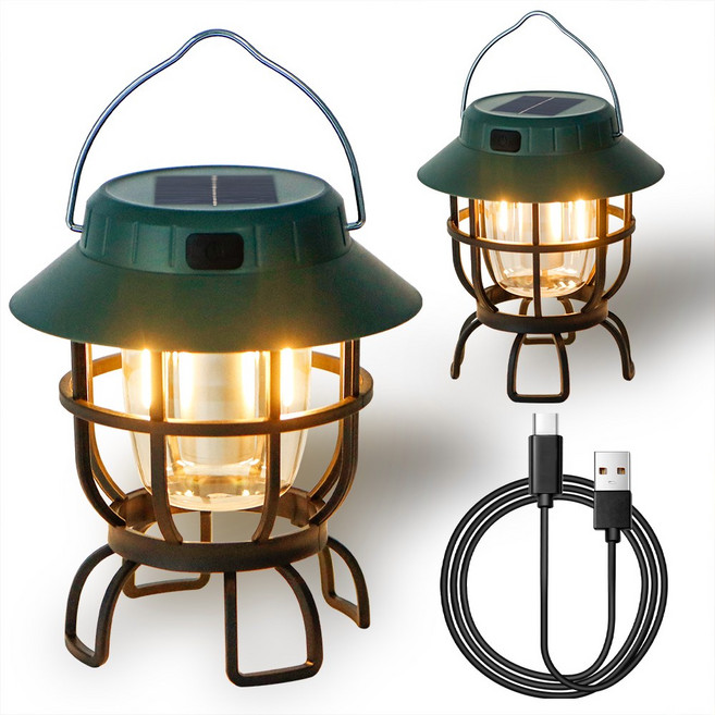 JHY DESIGN 감성 충전식 캠핑 램프 배터리 램프 태양 램프, 2개, 그린